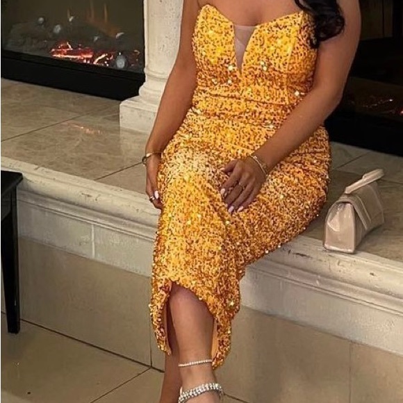Orange sequins strapless dress - Picture 2 of 2